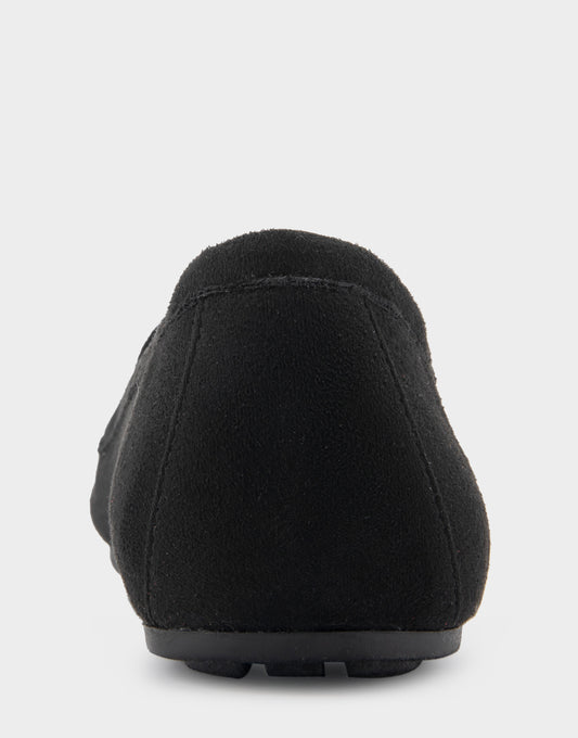 Women's Loafer in Black Faux Suede.