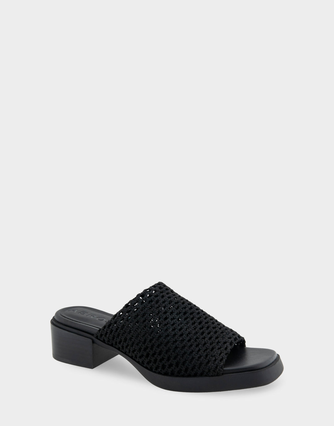 Denise Black Knit Fabric Slip On Low Block Heel Sandal – Aerosoles