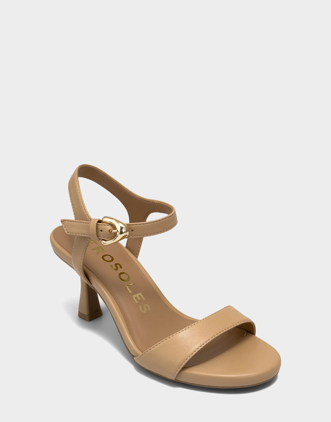 Comfortable Women's Heeled Sandal in Natural Faux Leather Side Angle View