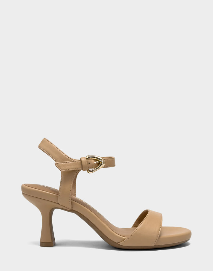 Comfortable Women's Heeled Sandal in Natural Faux Leather Side View