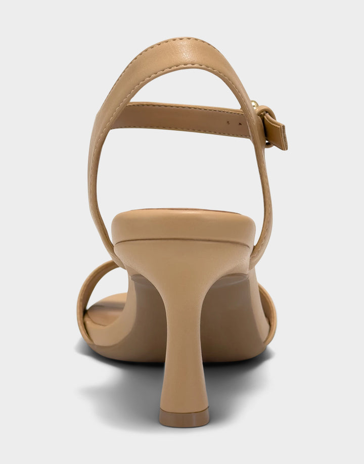 Comfortable Women's Heeled Sandal in Natural Faux Leather Back View