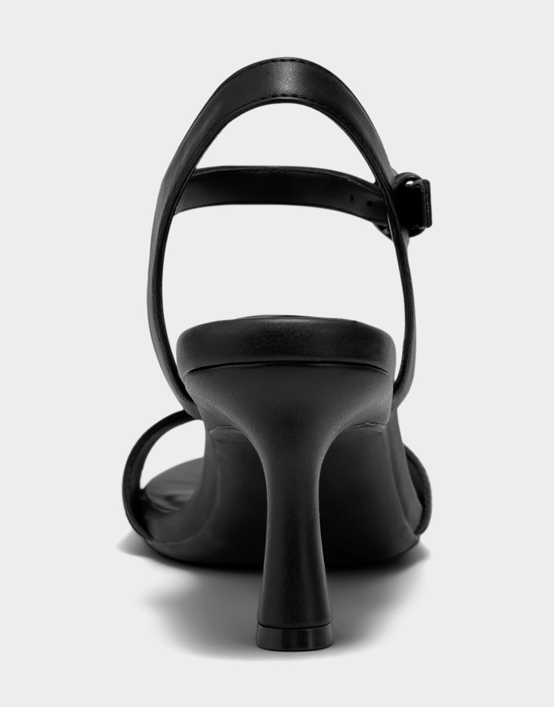 Comfortable Women's Heeled Sandal in Black Faux Leather Back View