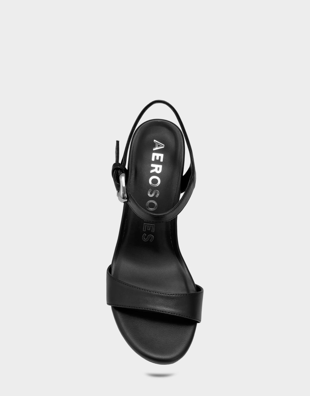 Comfortable Women's Heeled Sandal in Black Faux Leather Full Front View