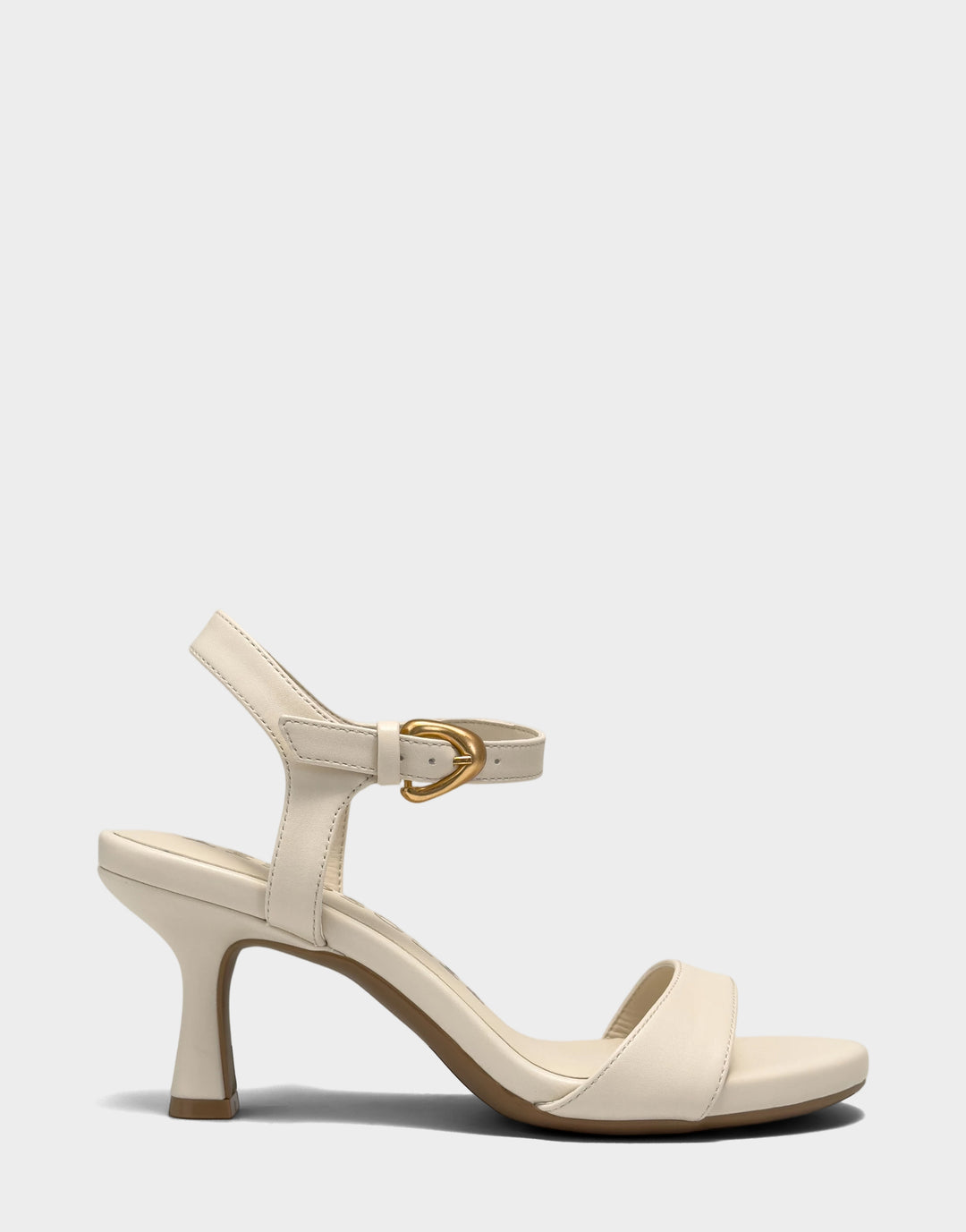 Comfortable Women's Heeled Sandal in Cream Faux Leather Side View