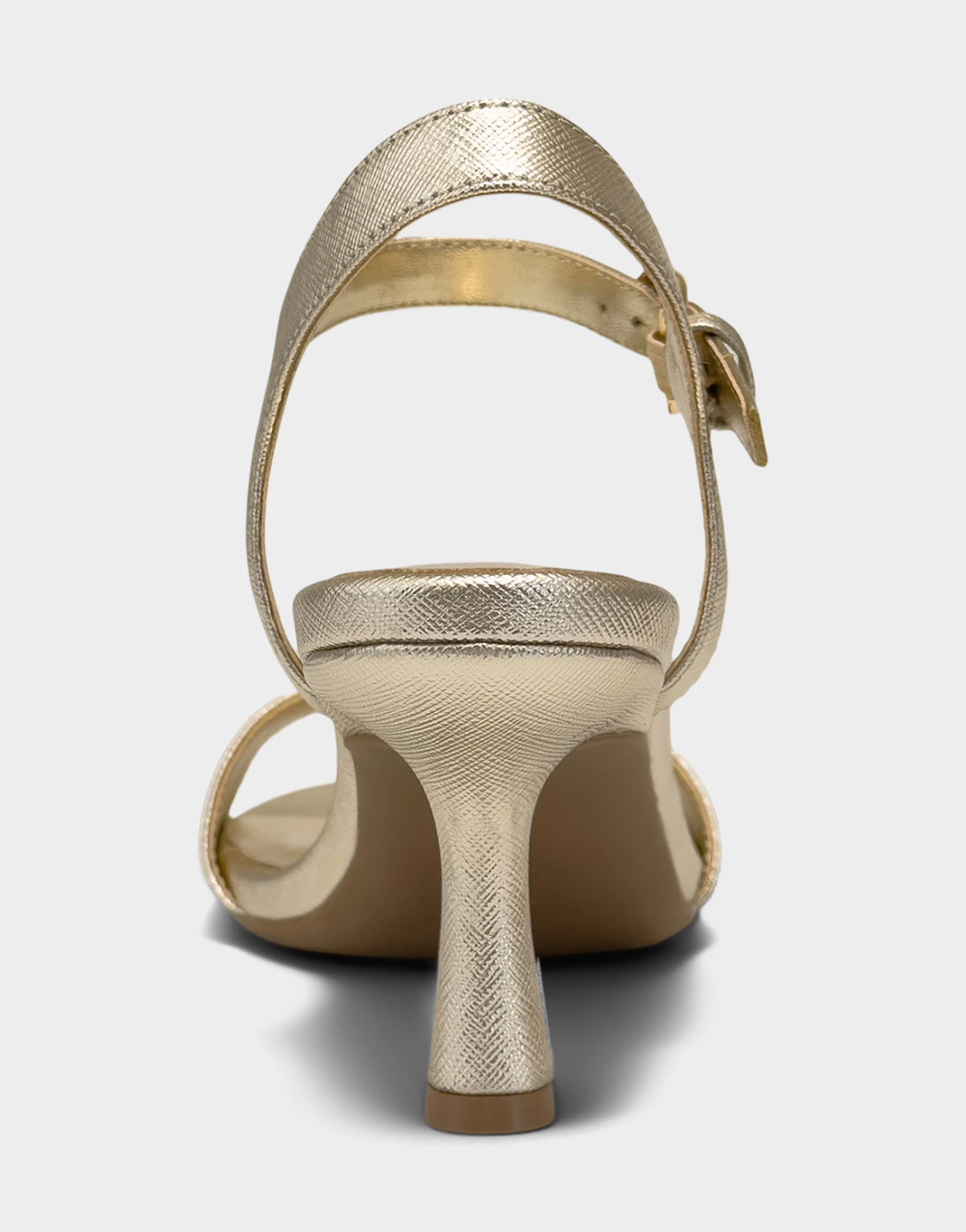 Comfortable Women's Heeled Sandal in Metallic Faux Saffiano Back View