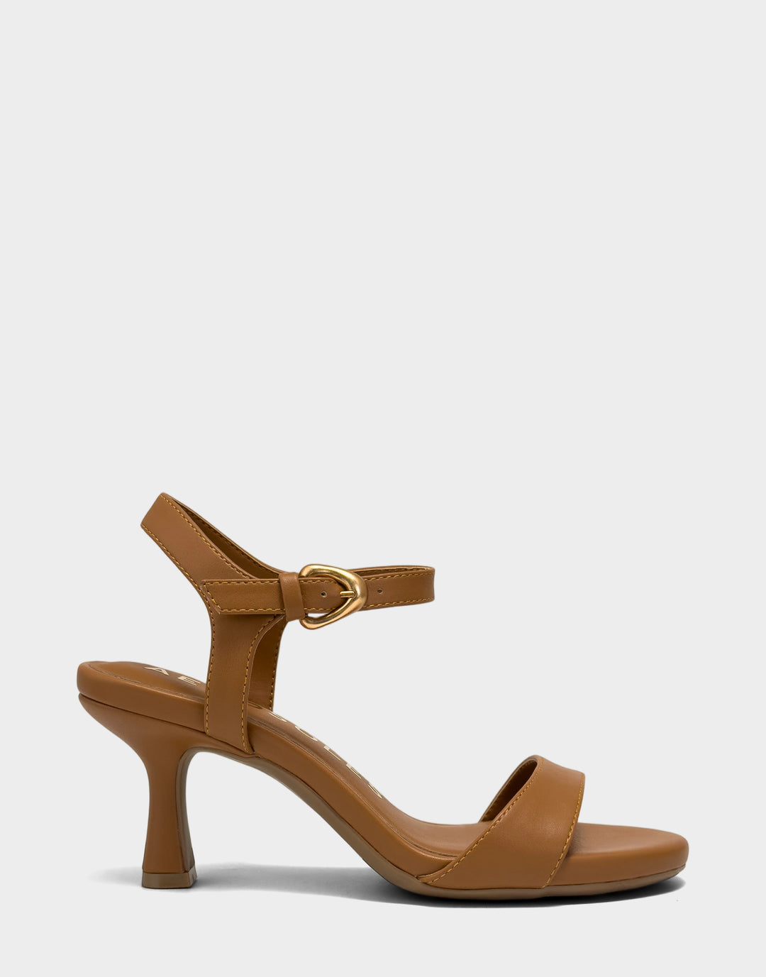 Comfortable Women's Heeled Sandal in Natural Faux Leather Side View