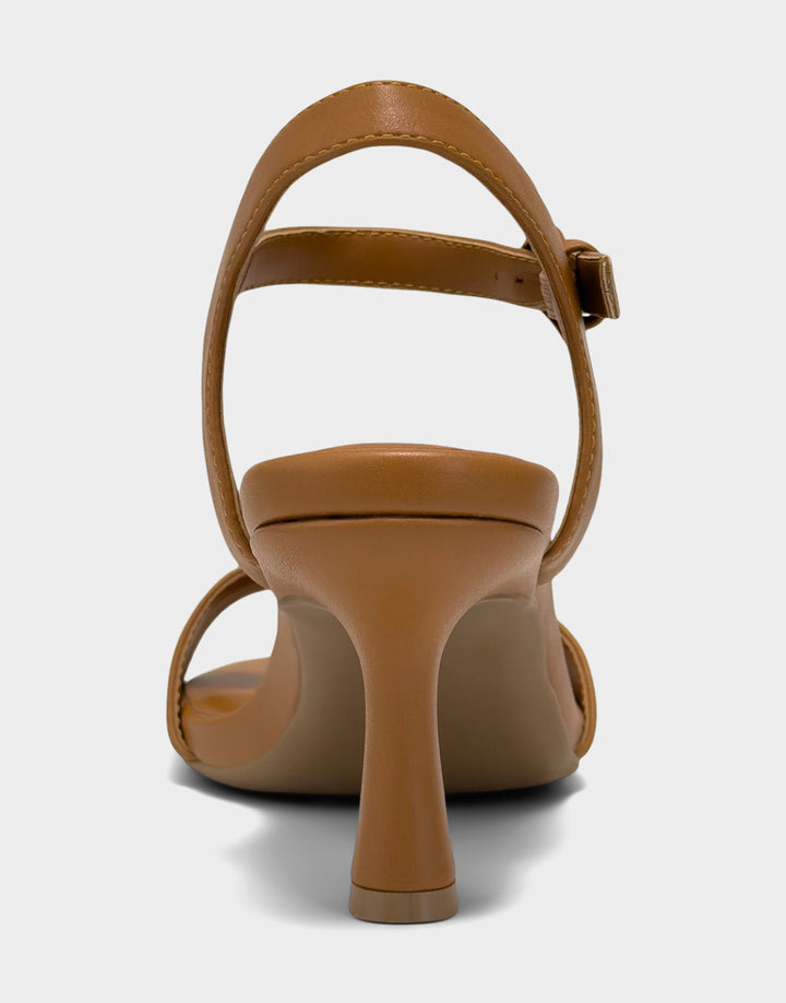 Comfortable Women's Heeled Sandal in Natural Faux Leather Back View