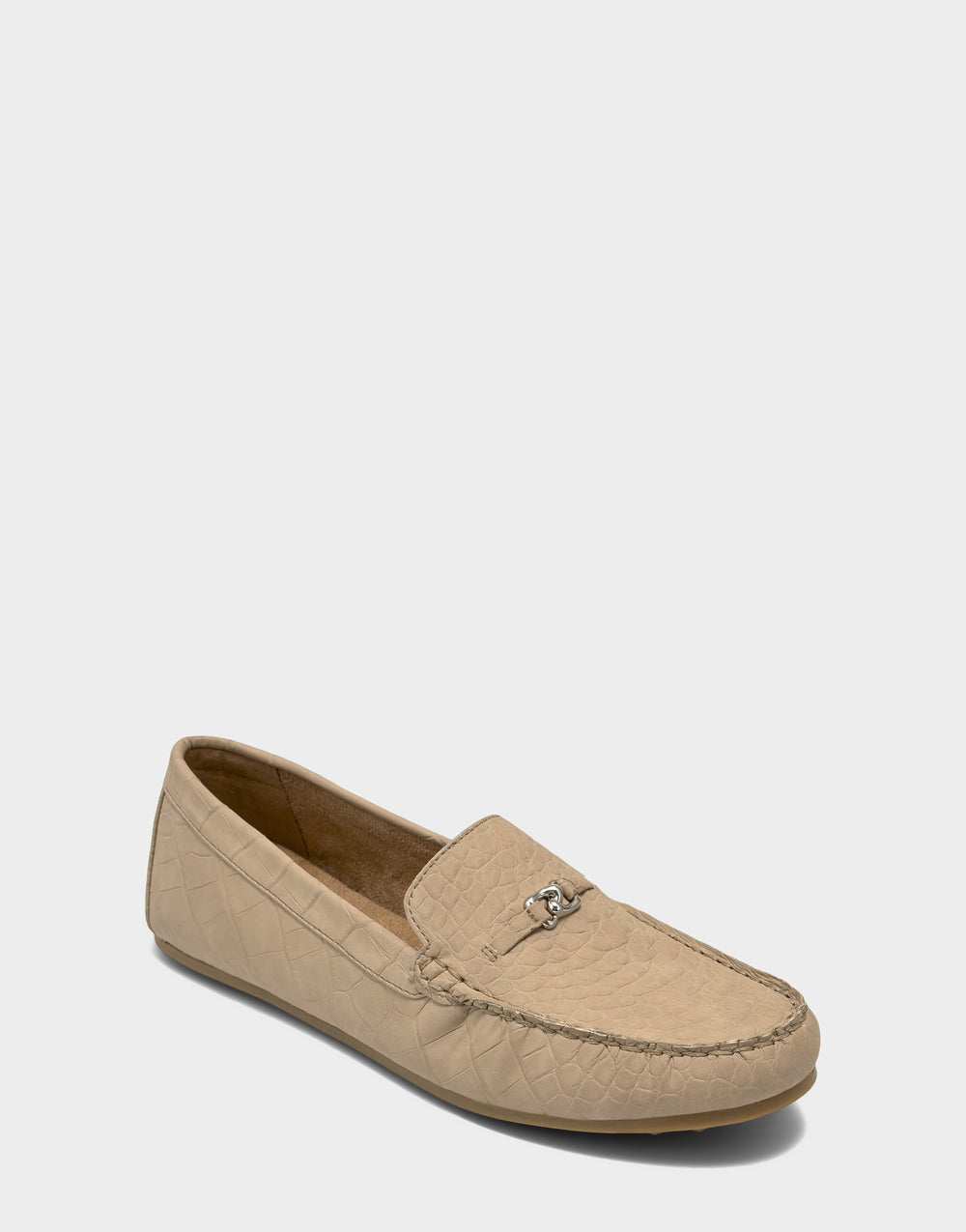 Comfortable Women's Casual Loafer in Natural Faux Croc Nubuck Side View