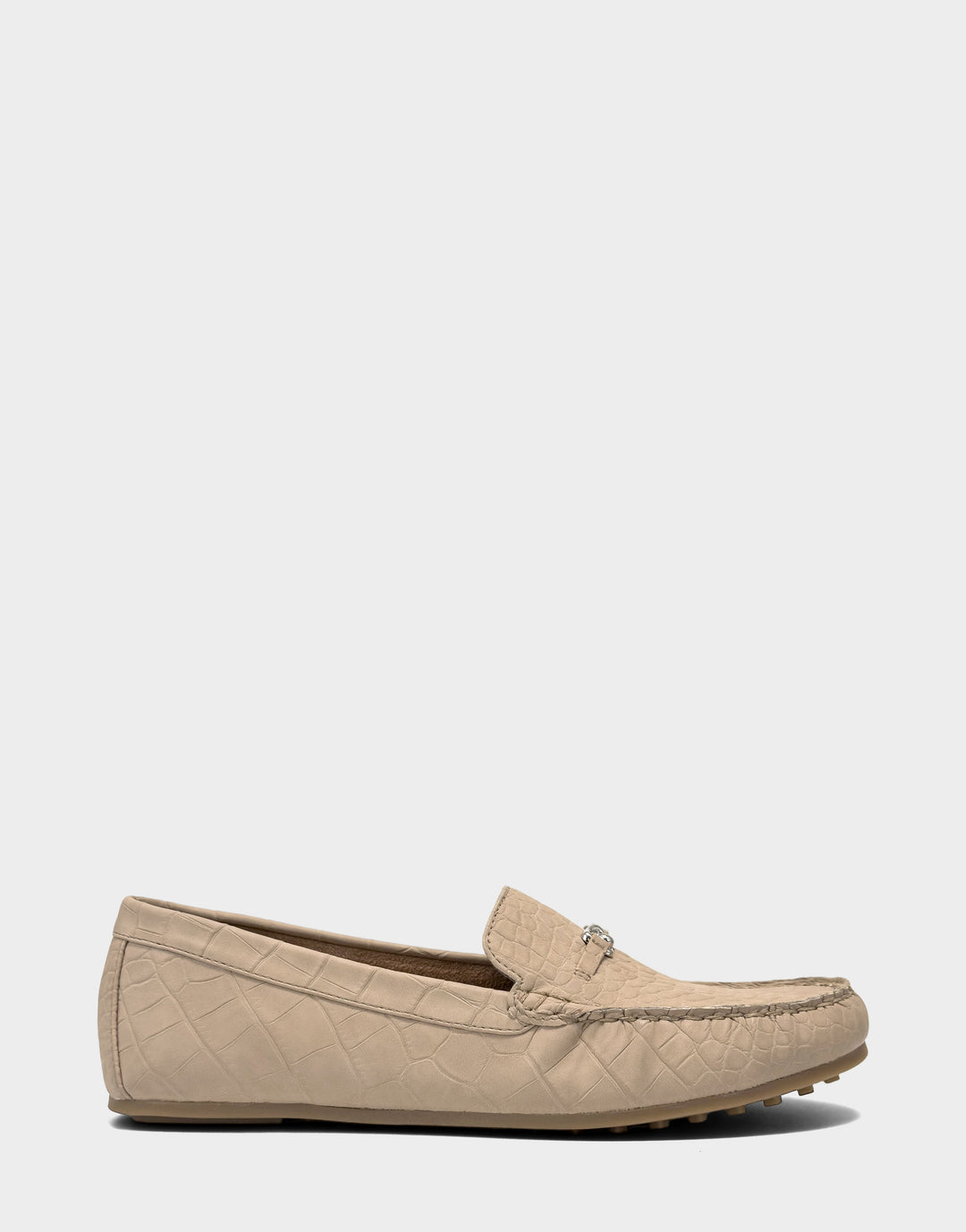 Comfortable Women's Casual Loafer in Natural Faux Croc Nubuck Side View
