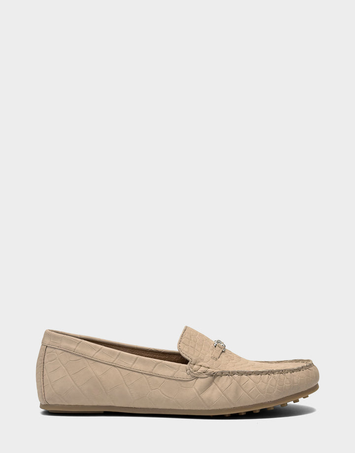 Comfortable Women's Casual Loafer in Natural Faux Croc Nubuck Side View
