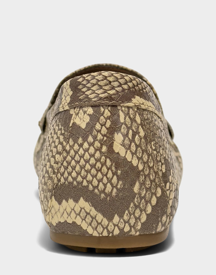 Comfortable Women's Casual Loafer in Yellow Faux Snake Print Back View