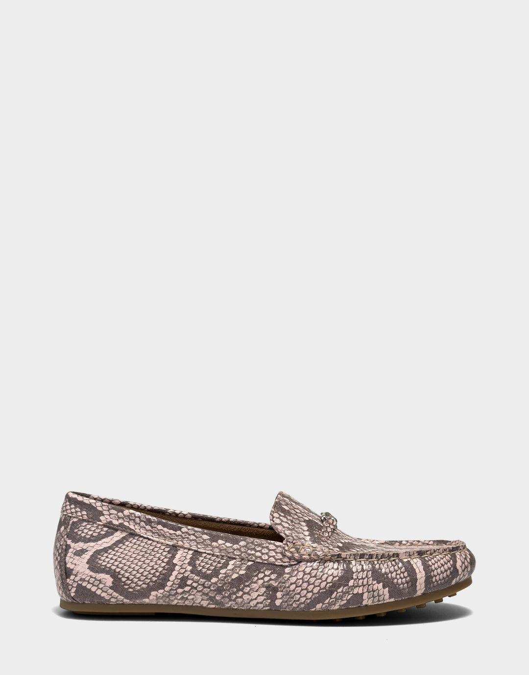 Comfortable Women's Casual Loafer in Pink Faux Snake Print Side View