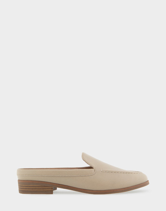 Women's Backless Slip On Loafer in Pale Khaki Faux Leather