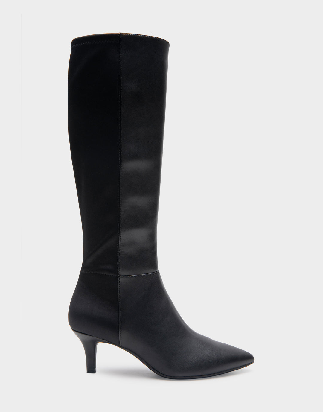 Epic Stretch Black Faux Leather Knee High Kitten Heel Point Toe