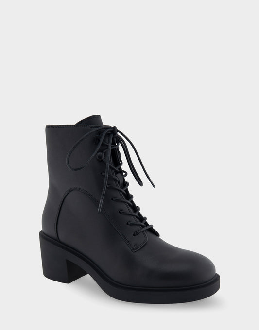 Women's Heeled Lace Up Ankle Boot in Black