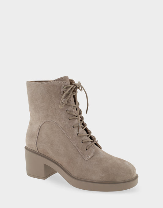Women's Heeled Lace Up Ankle Boot in Beige