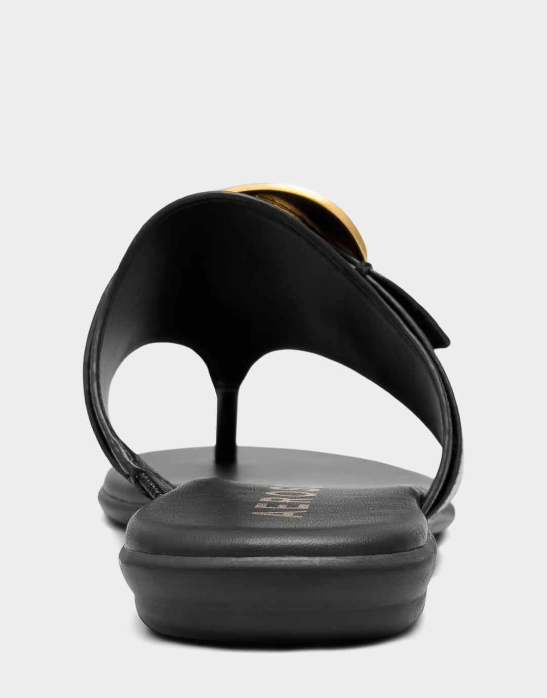 Comfortable Women's Flat Sandal in Black Faux Leather Back View