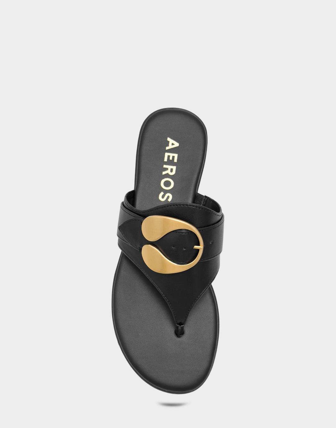 Comfortable Women's Flat Sandal in Black Faux Leather Full Front View