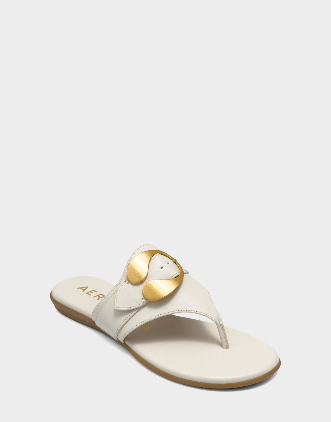 Comfortable Women's Flat Sandal in Cream Faux Leather Side Angle View