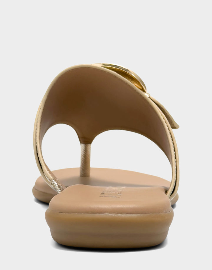 Comfortable Women's Flat Sandal in Metallic Faux Saffiano Back View