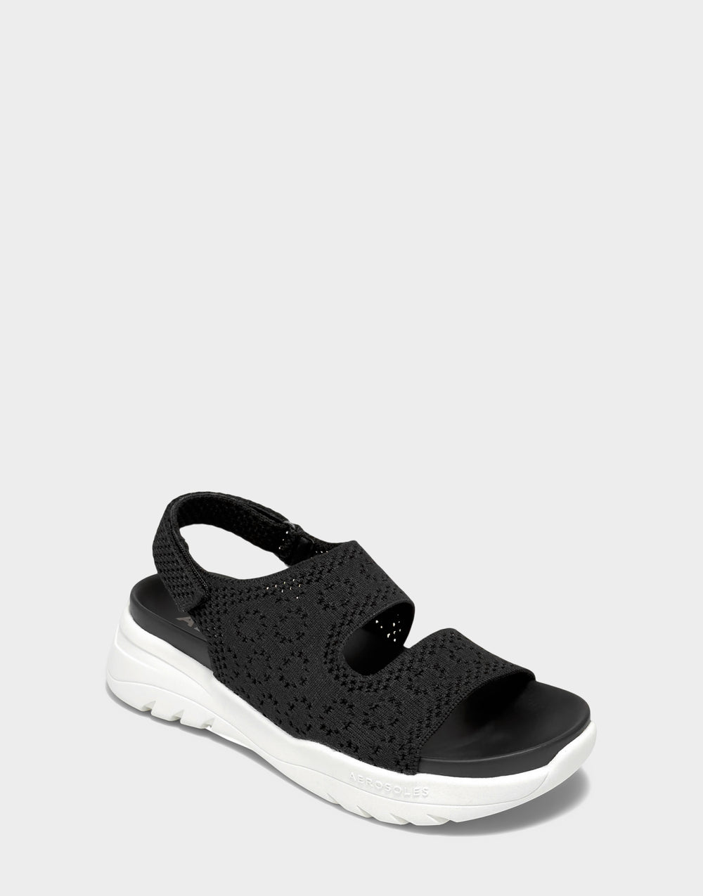 Comfortable Women's Sport Sandal in Black Lace Knit Side Angle View