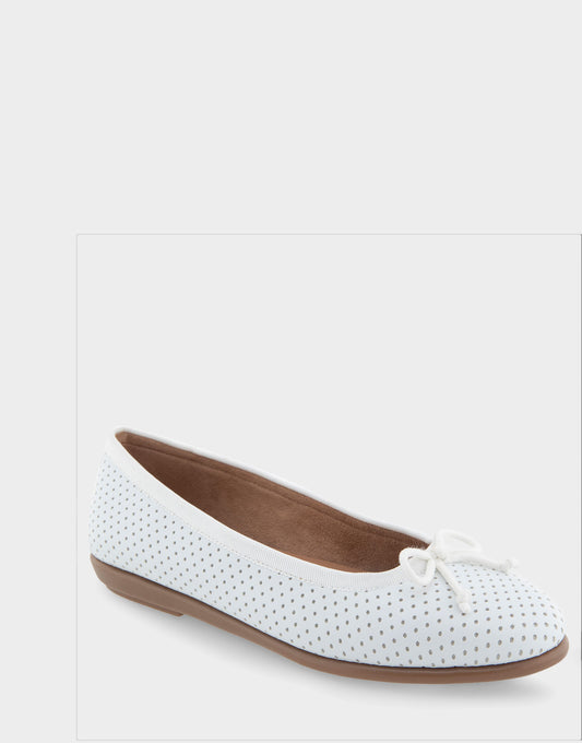 Women's Hidden Mini Wedge Ballet Flat in White Perforated Faux Leather