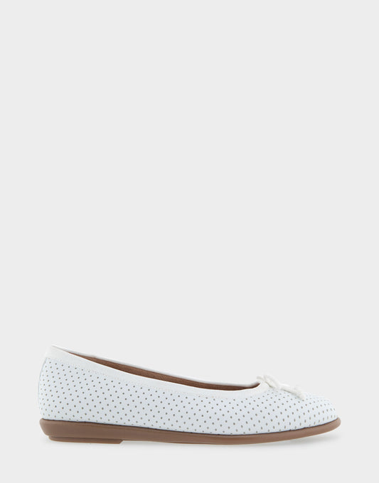 Women's Hidden Mini Wedge Ballet Flat in White Perforated Faux Leather