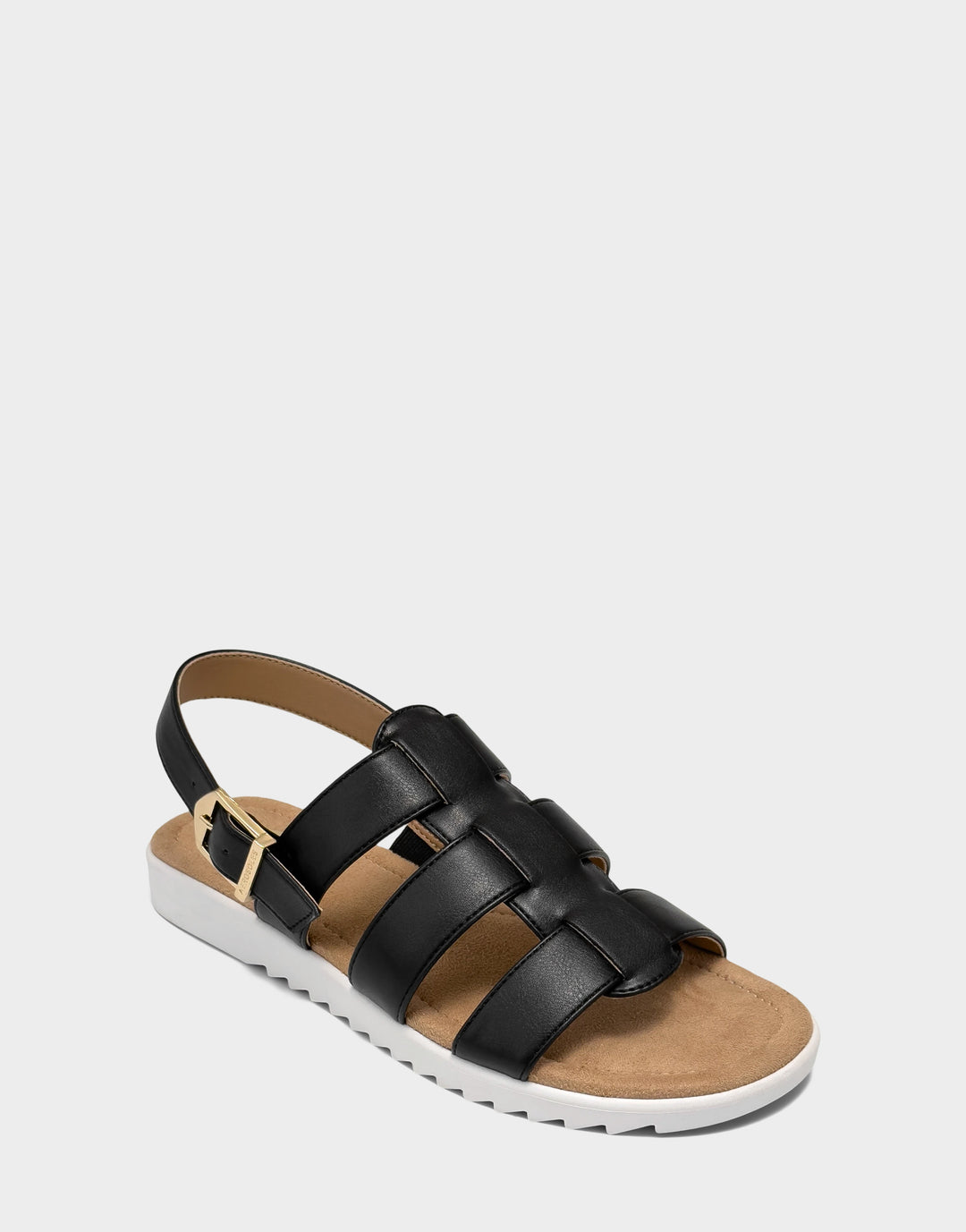 Comfortable Women's Fisherman Sandal in Black Faux Leather Side Angle View