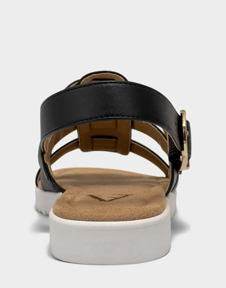 Comfortable Women's Fisherman Sandal in Black Faux Leather Back View