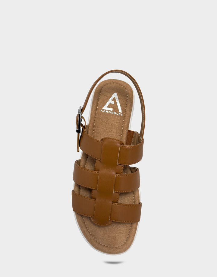 Comfortable Women's Fisherman Sandal in Natural Faux Leather Full Front View