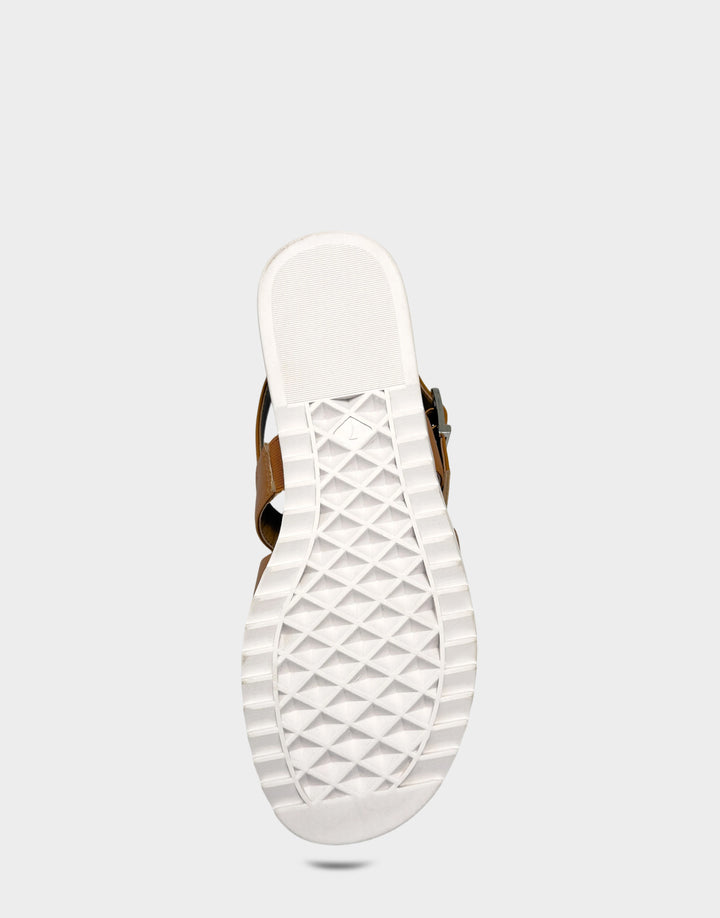 Comfortable Women's Fisherman Sandal in Natural Faux Leather Bottom View