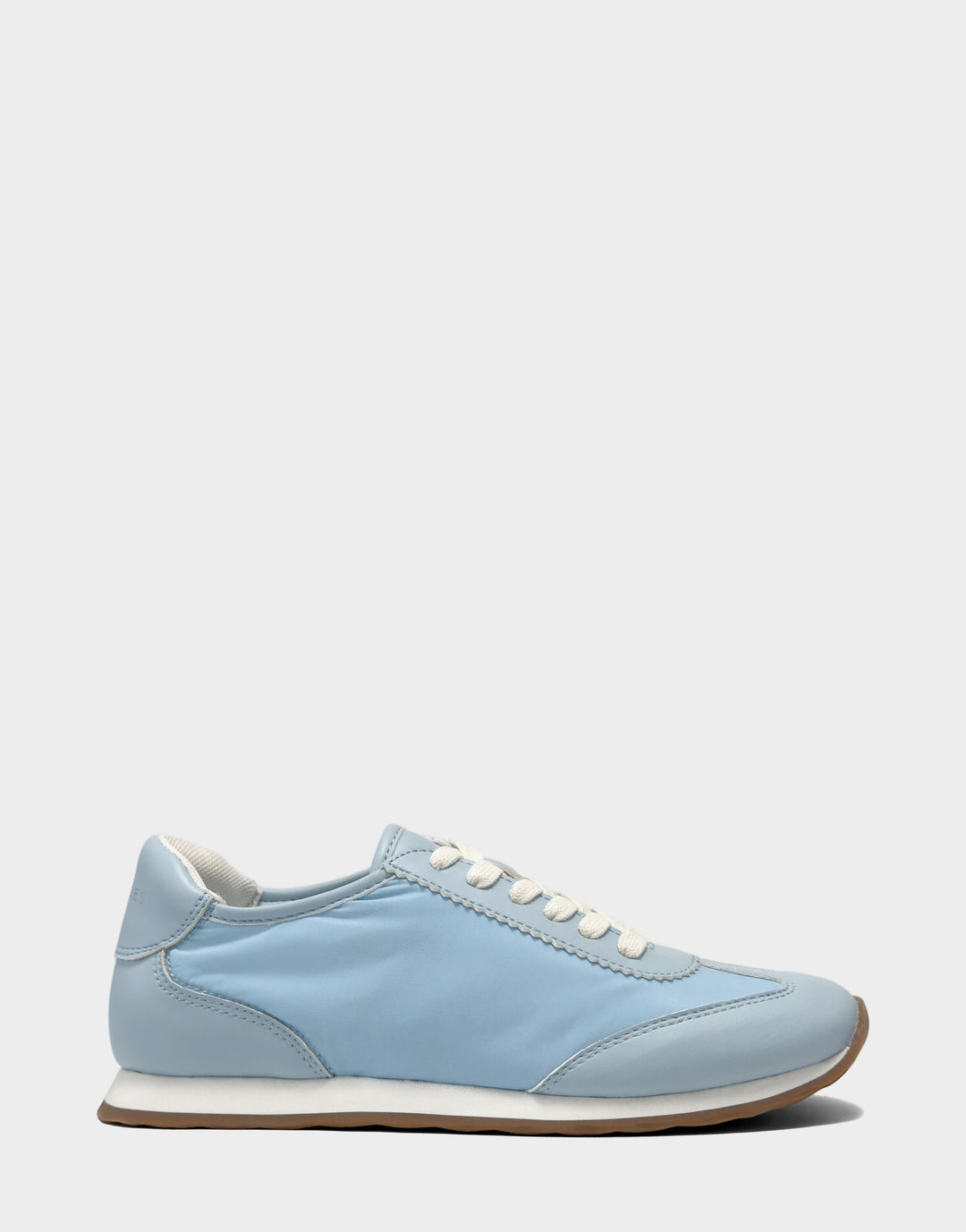 Comfortable Women's Sneaker in Pale Blue Nylon/Faux Leather, side view 