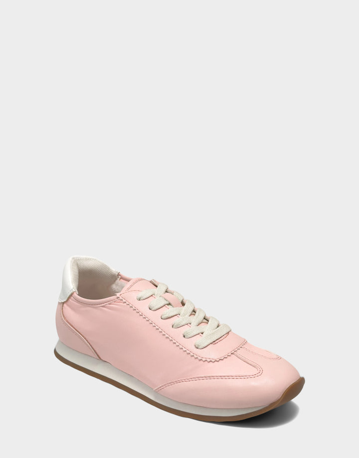 Comfortable Women's Jeanine Sneaker in Pale Pink Nylon/Faux Suede, angle view