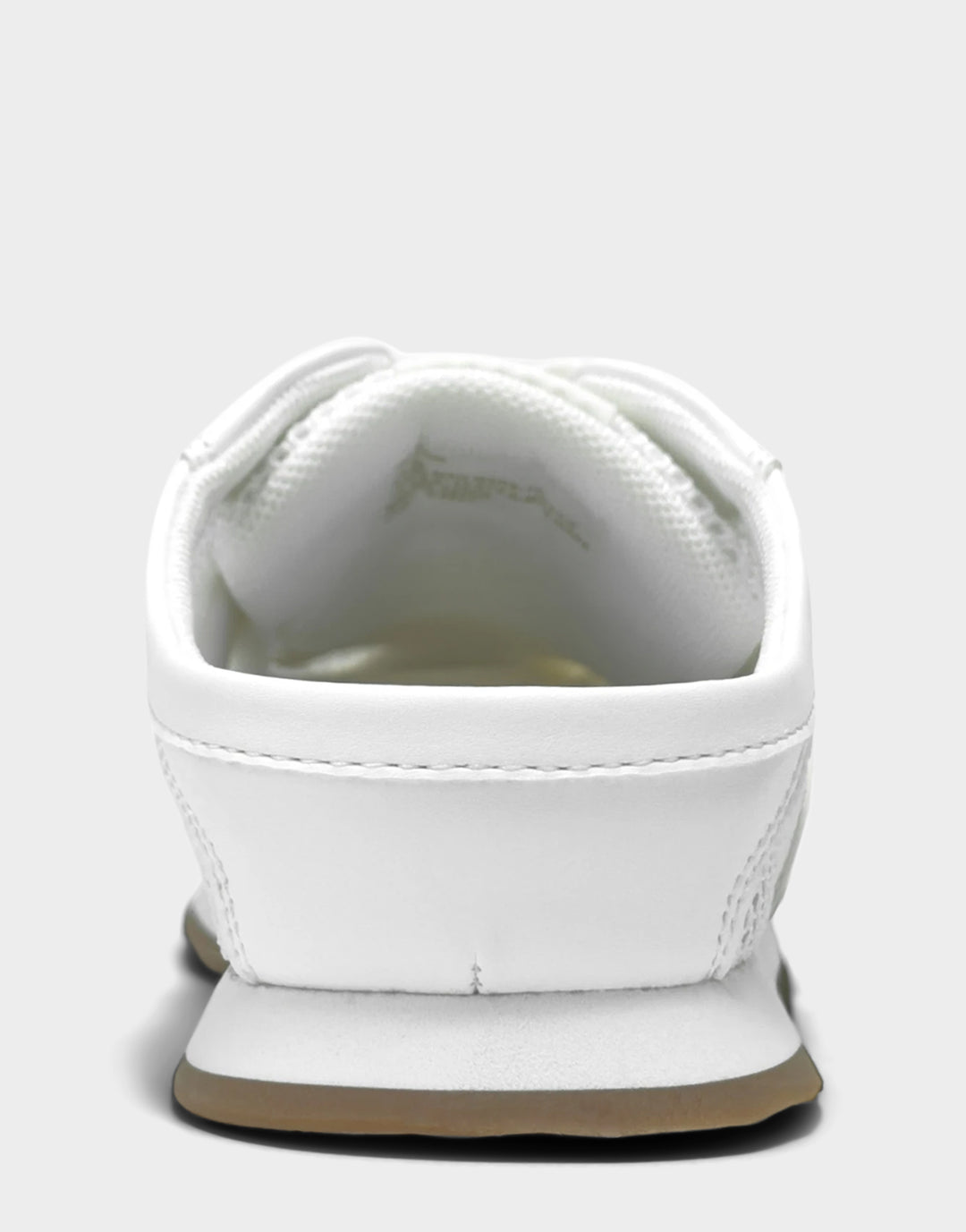 Comfortable Women's Sneaker Mule in Bright White Faux Leather & Mesh, rear view 