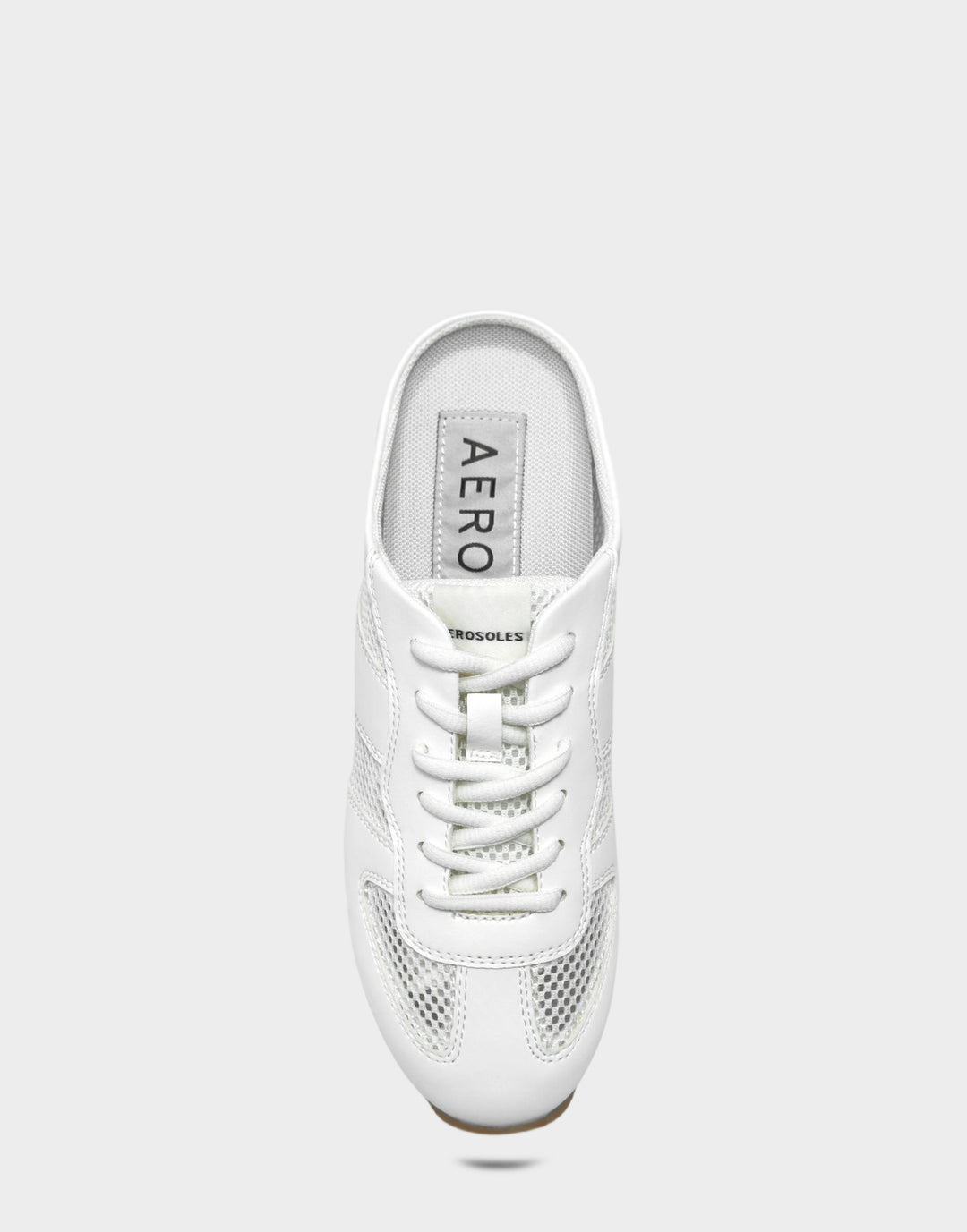 Comfortable Women's Sneaker Mule in Bright White Faux Leather & Mesh, top view