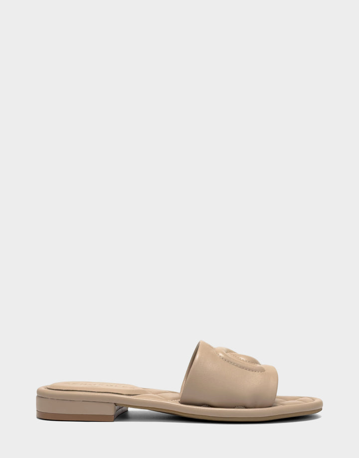 Comfortable Women's Flat Sandal in Natural Faux Soft Leather, side view 