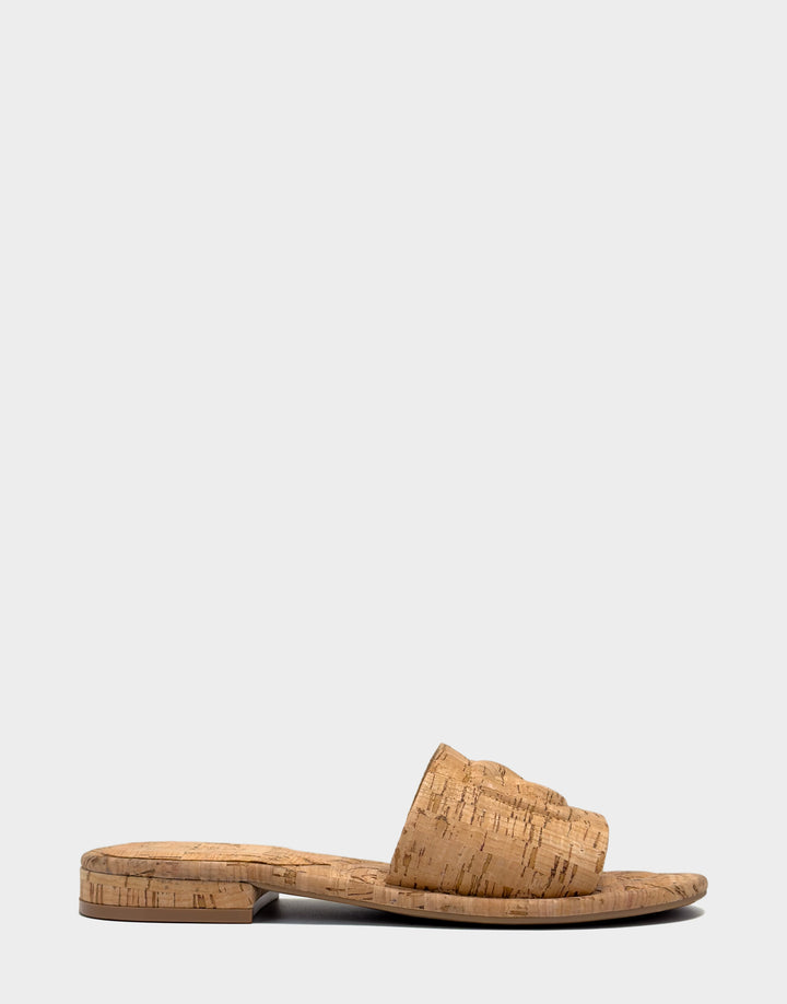 Comfortable Women's Flat Sandal in Natural Cork, side view 