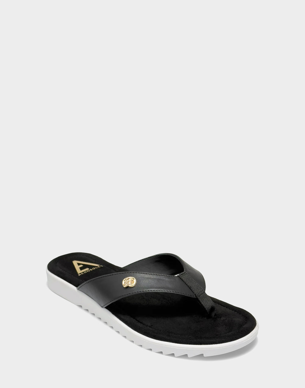 Comfortable Women's Sandal in Black Faux Leather Side Angle View