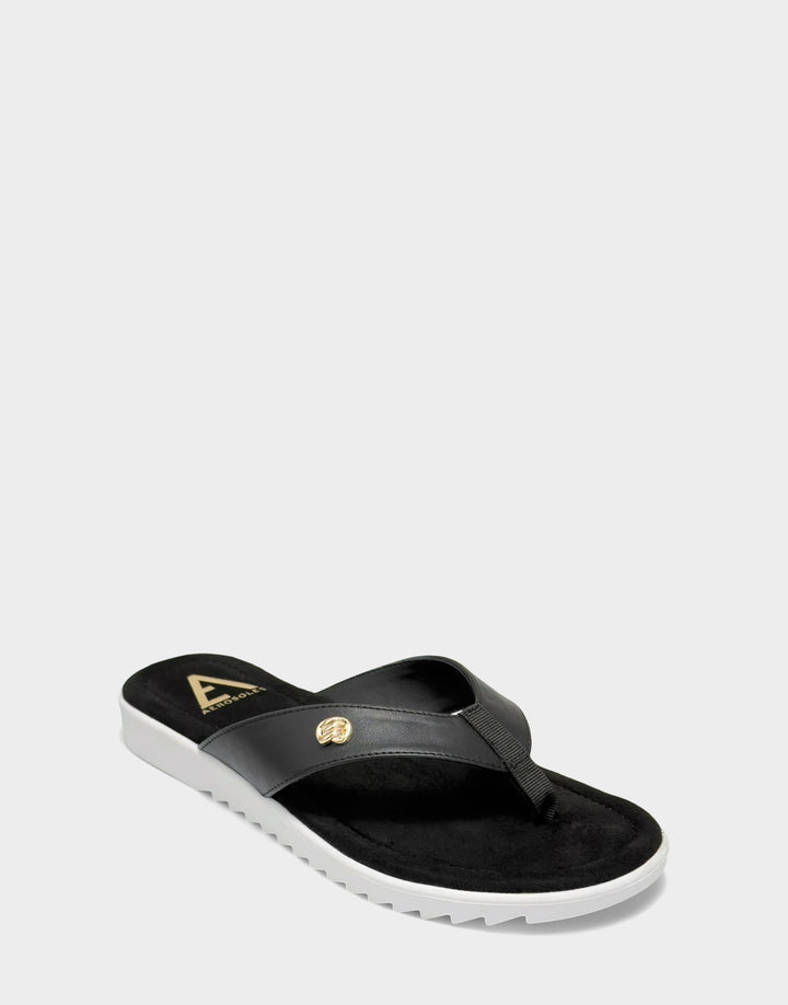 Comfortable Women's Sandal in Black Faux Leather Side Angle View