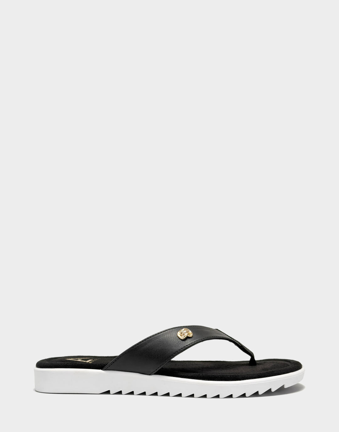 Comfortable Women's Sandal in Black Faux Leather Side View
