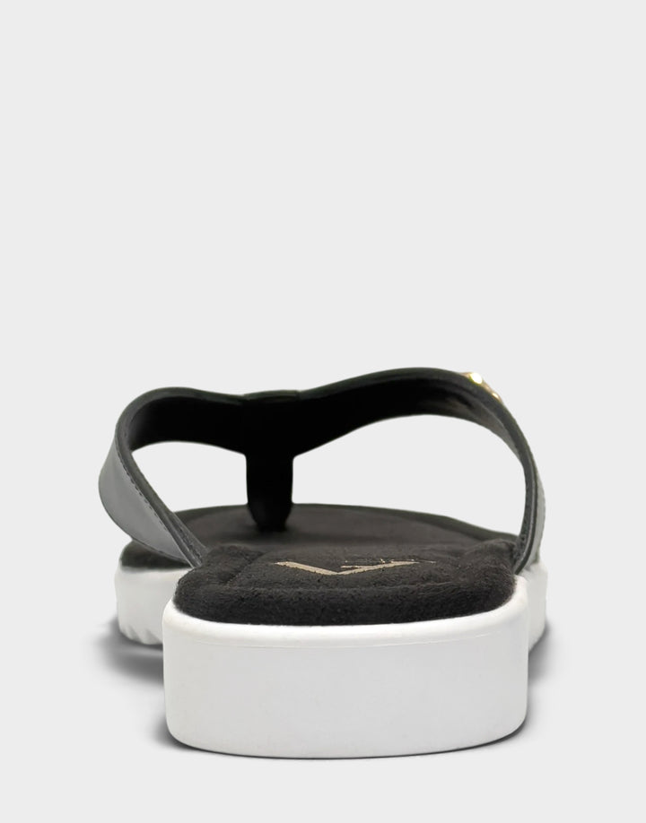 Comfortable Women's Sandal in Black Faux Leather Back View