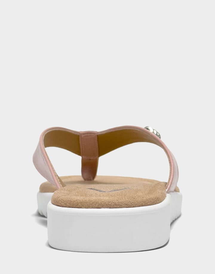 Comfortable Women's Sandal in Pink Faux Textured Patent Back View