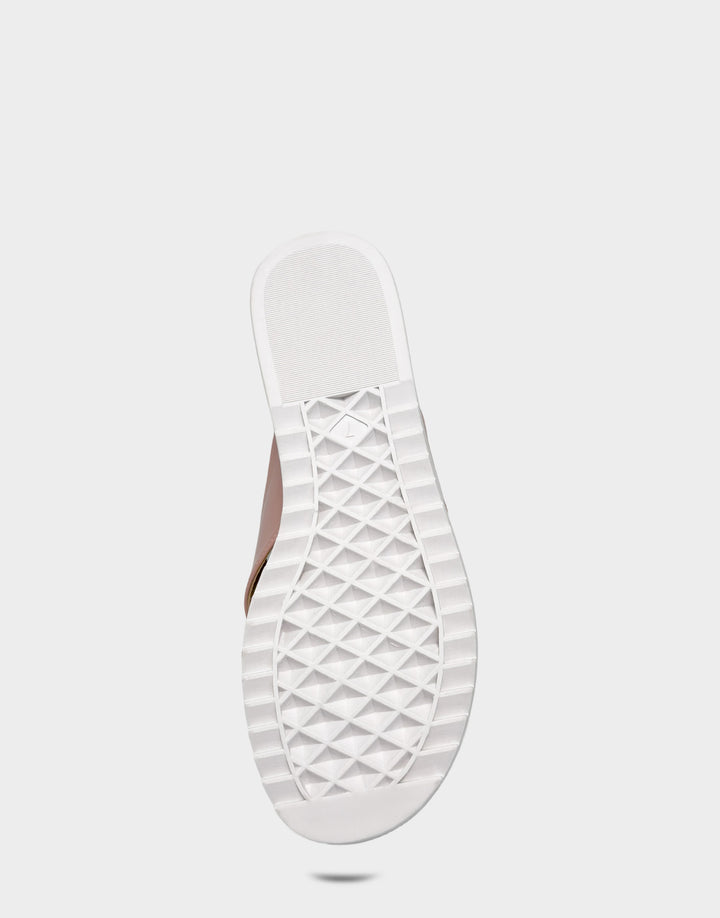 Comfortable Women's Sandal in Pink Faux Textured Patent Bottom View