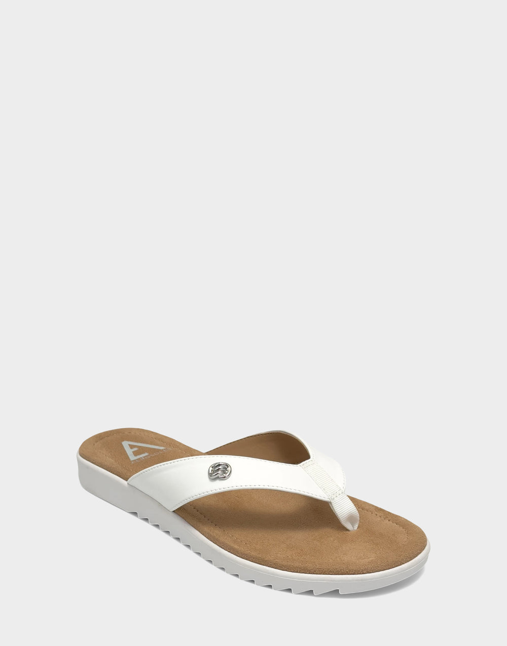 Comfortable Women's Sandal in White Faux Leather Side Angle View