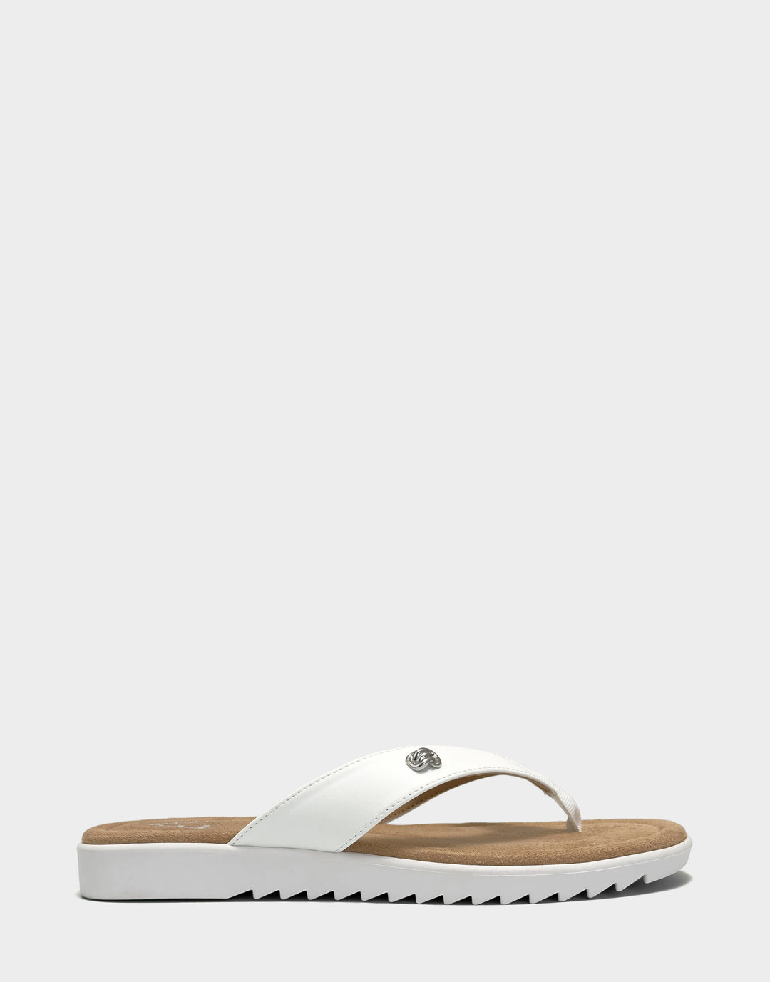 Comfortable Women's Sandal in White Faux Leather Side View