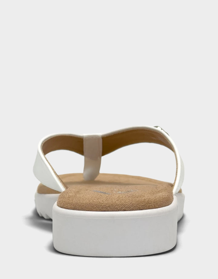 Comfortable Women's Sandal in White Faux Leather Back View