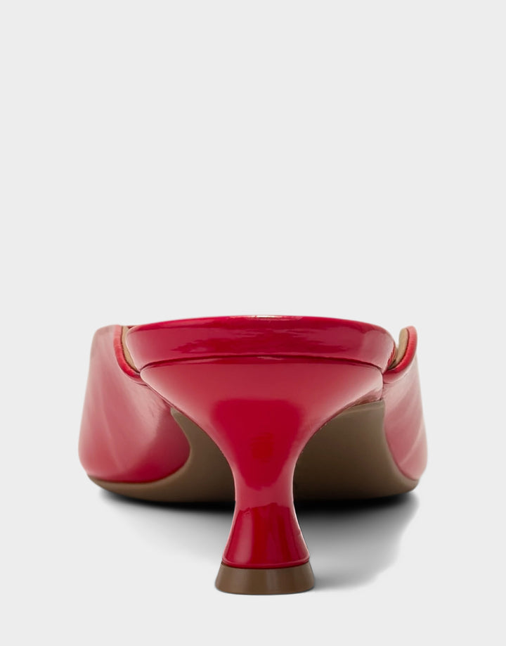 Comfortable Women's Heeled Sandal in Red Faux Crinkle Patent Back View