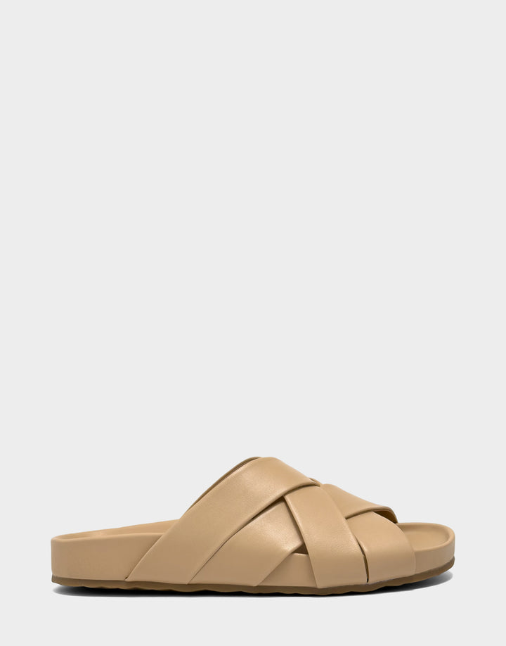 Comfortable Women's Footbed Sandal in Natural Faux Leather Side View