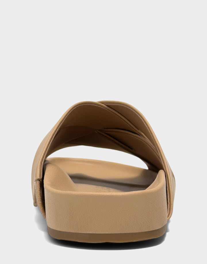 Comfortable Women's Footbed Sandal in Natural Faux Leather Back View