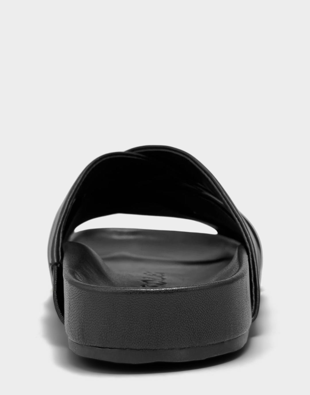 Comfortable Women's Footbed Sandal in Black Faux Leather Back View